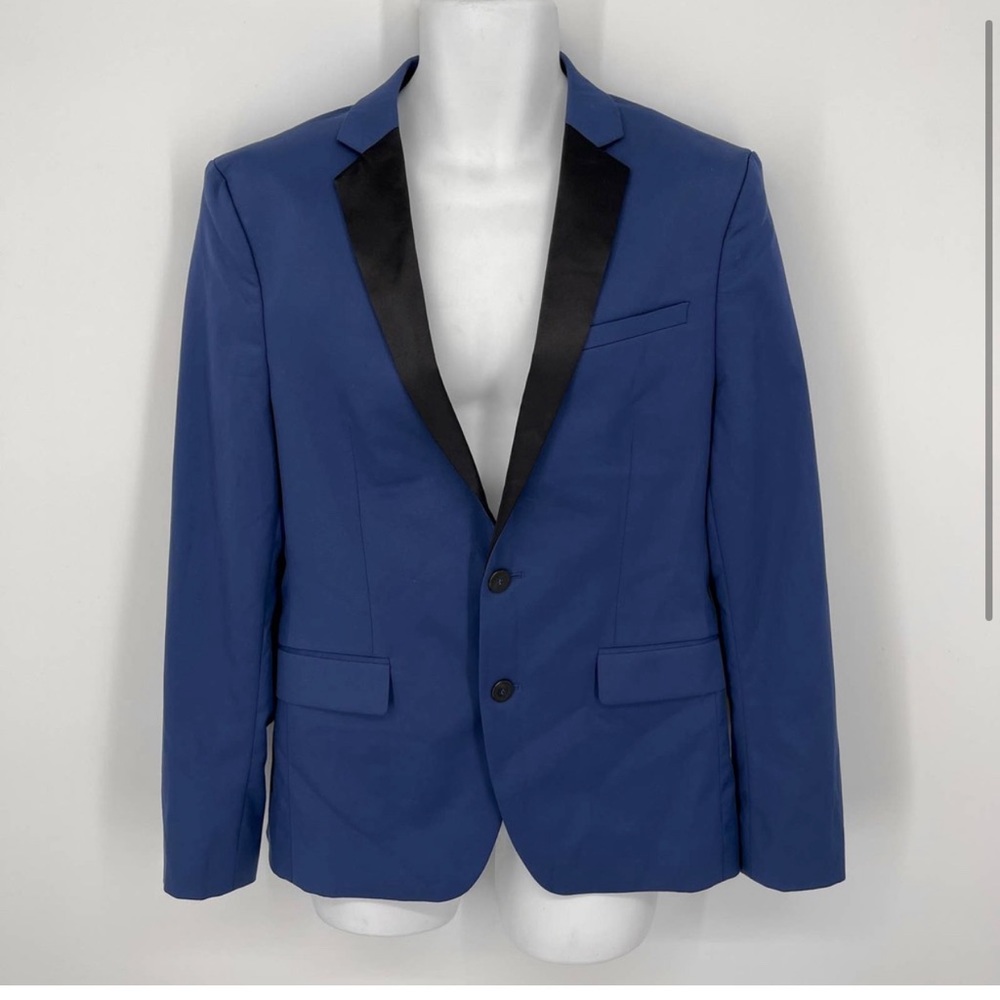 Zara Man Blue Satin Lapel Blazer Mens Sz 38 Formal Prom Homecoming Wedding Lined